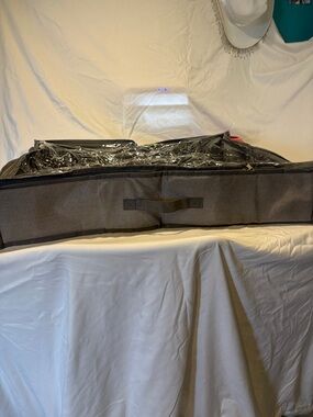Large Gray Fabric Travel or Storage Bag with Clear Plastic Top